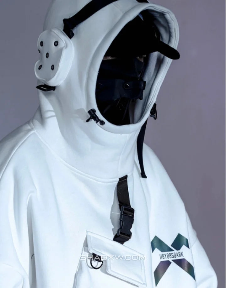 White techwear hoodie