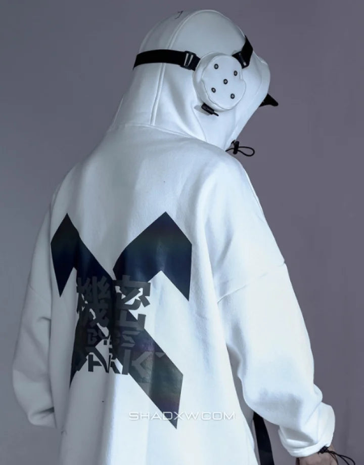 White techwear hoodie